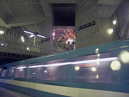 View of the mezzanine and stairs from platform