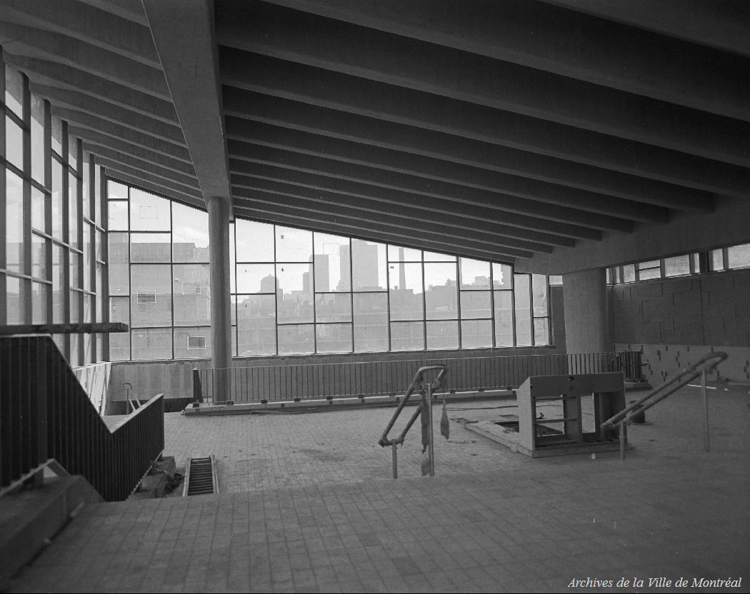 Interior of the headhouse during construction, in July 1966.