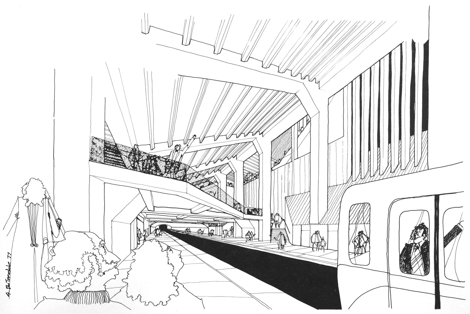 Architectural sketch of the station's main volume