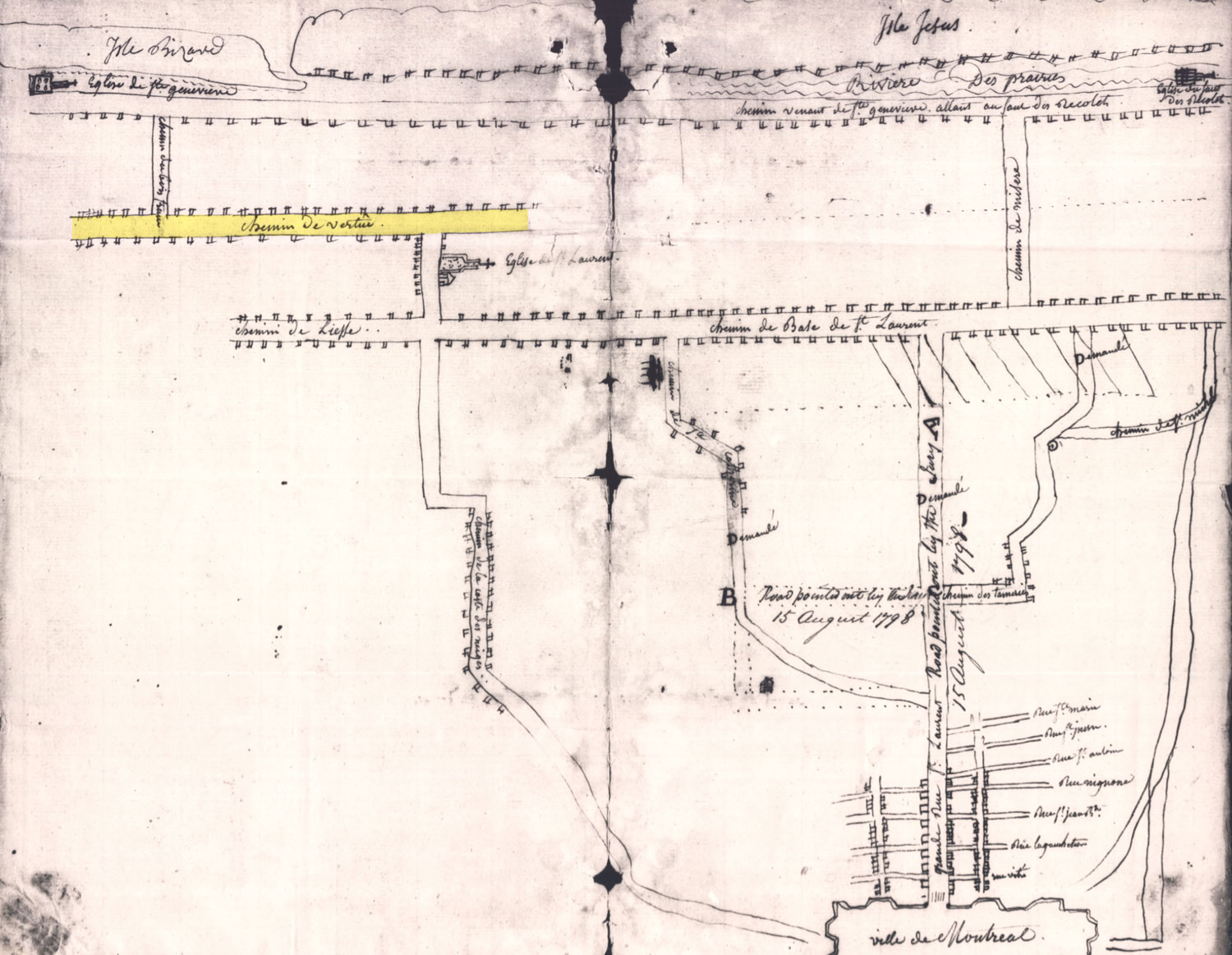 1798 map showing 'Chemin de Vertus' in Saint-Laurent