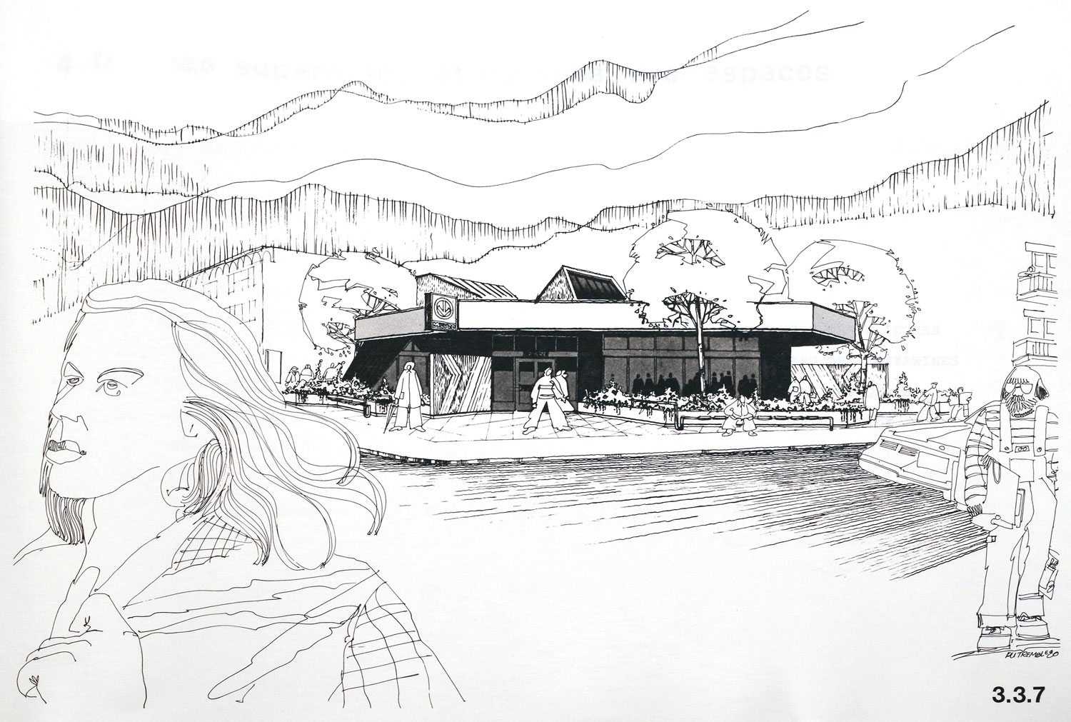 Architectural sketch of the Papineau headhouse.