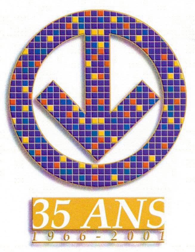 Logotype des commémorations du 35e anniversaire du métro en 2001, inspiré par le nouveau carrelage de la station Guy-Concordia.