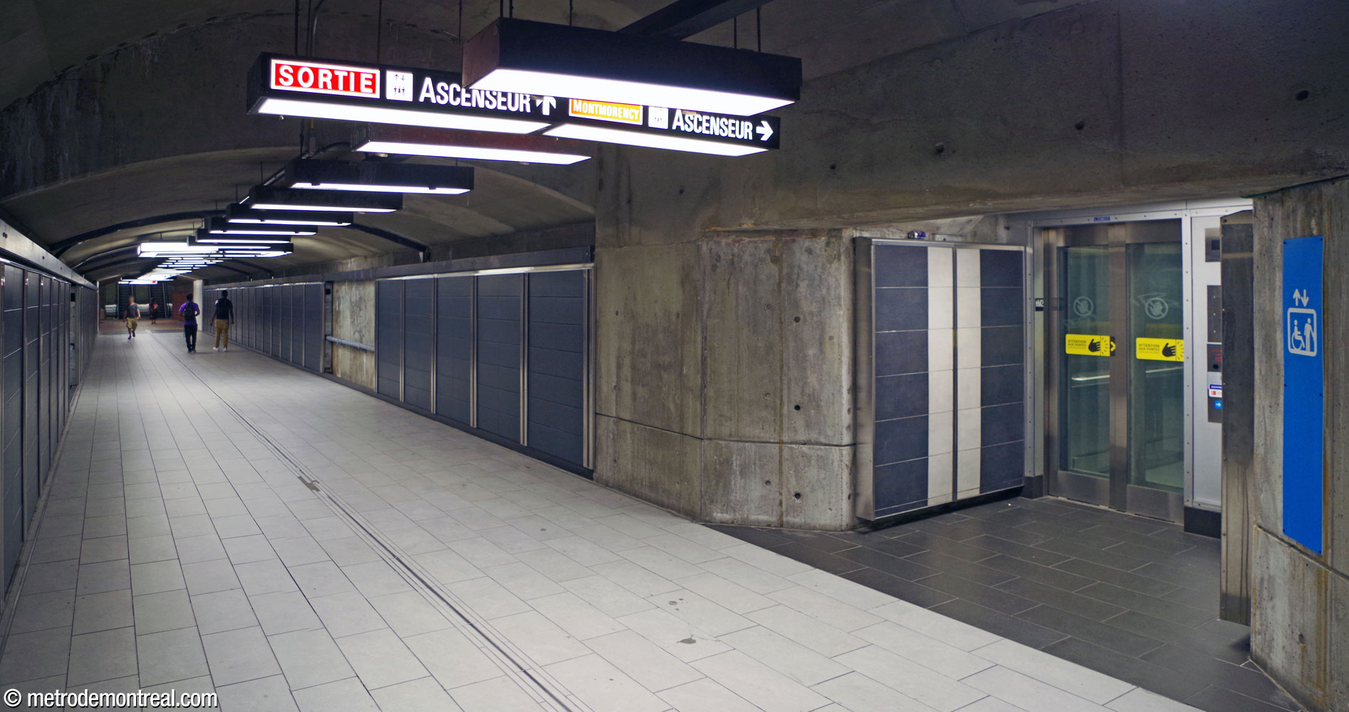 The elevator up from the Montmorency platform exits into the long tunnel to the east ticket hall.
