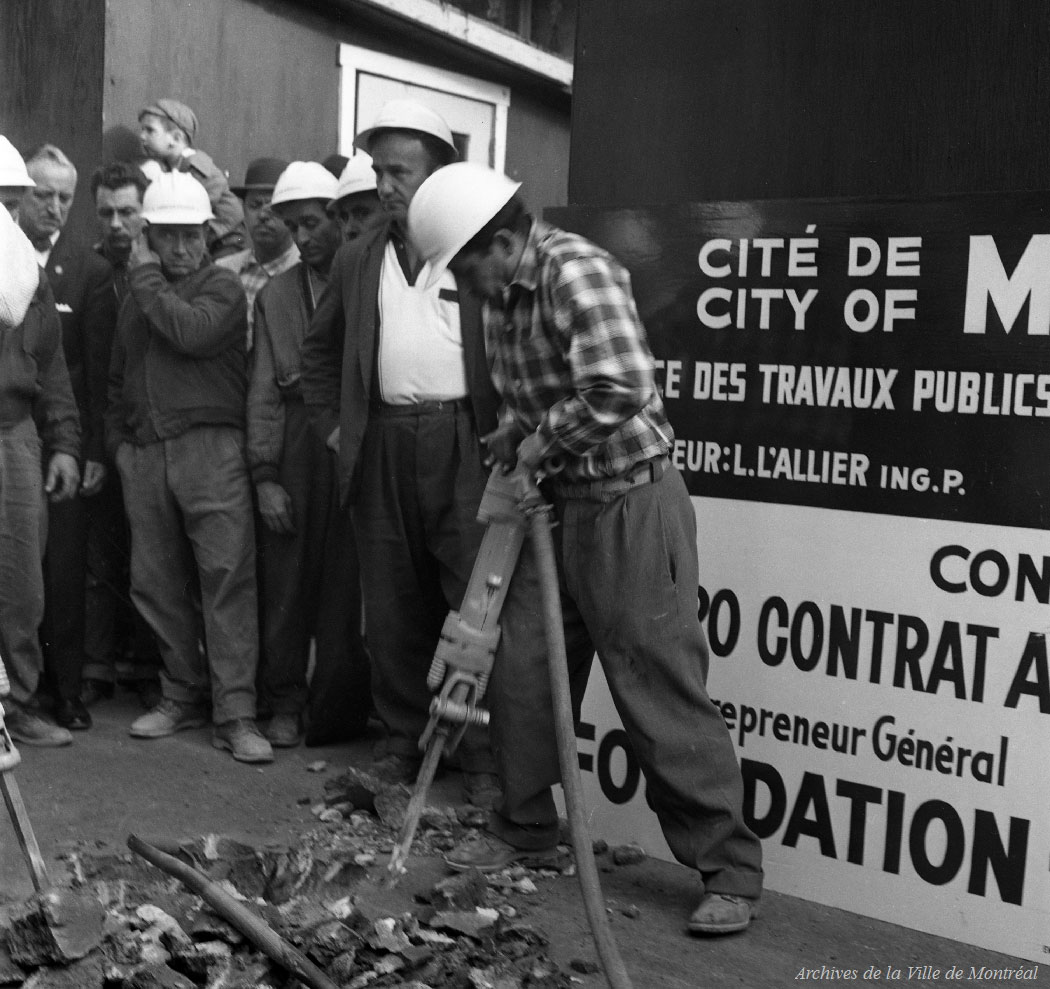 Début officiel des travaux du réseau initial du métro, près de l’actuelle station Jarry, le 23 mai 1962.