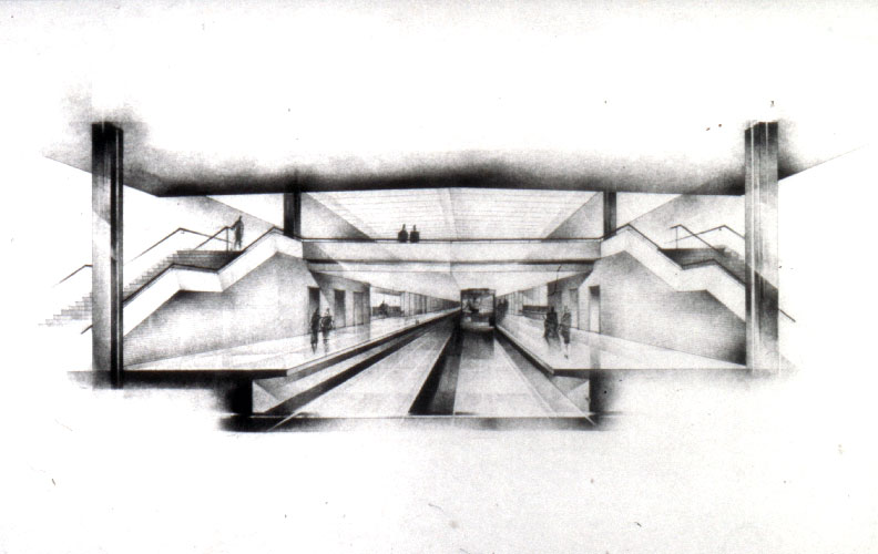 Dessin de perspective architectural de la nef.
