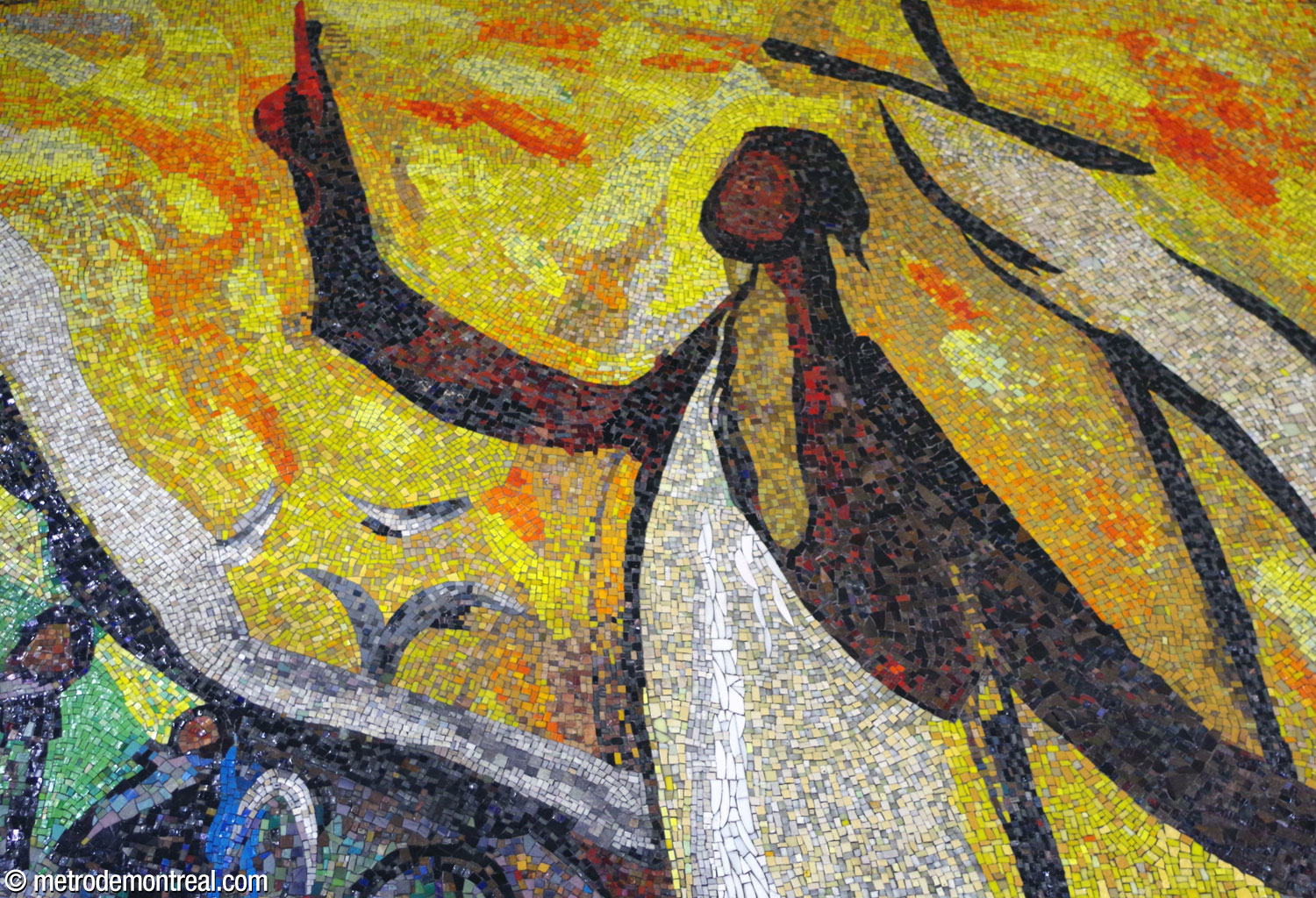 Détail de la mosaïque de Gabriel Bastien et d'Andrea Vau sur le quai Côte-Vertu, avec la figure de saint Jean-Baptiste.