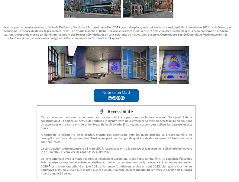 Screenshot of a station page showing the end of the photo essay, the Matt's Rating box, and the accessibility information. Screenshot of a station page showing the end of the photo essay, the Matt's Rating box, and the accessibility information.
