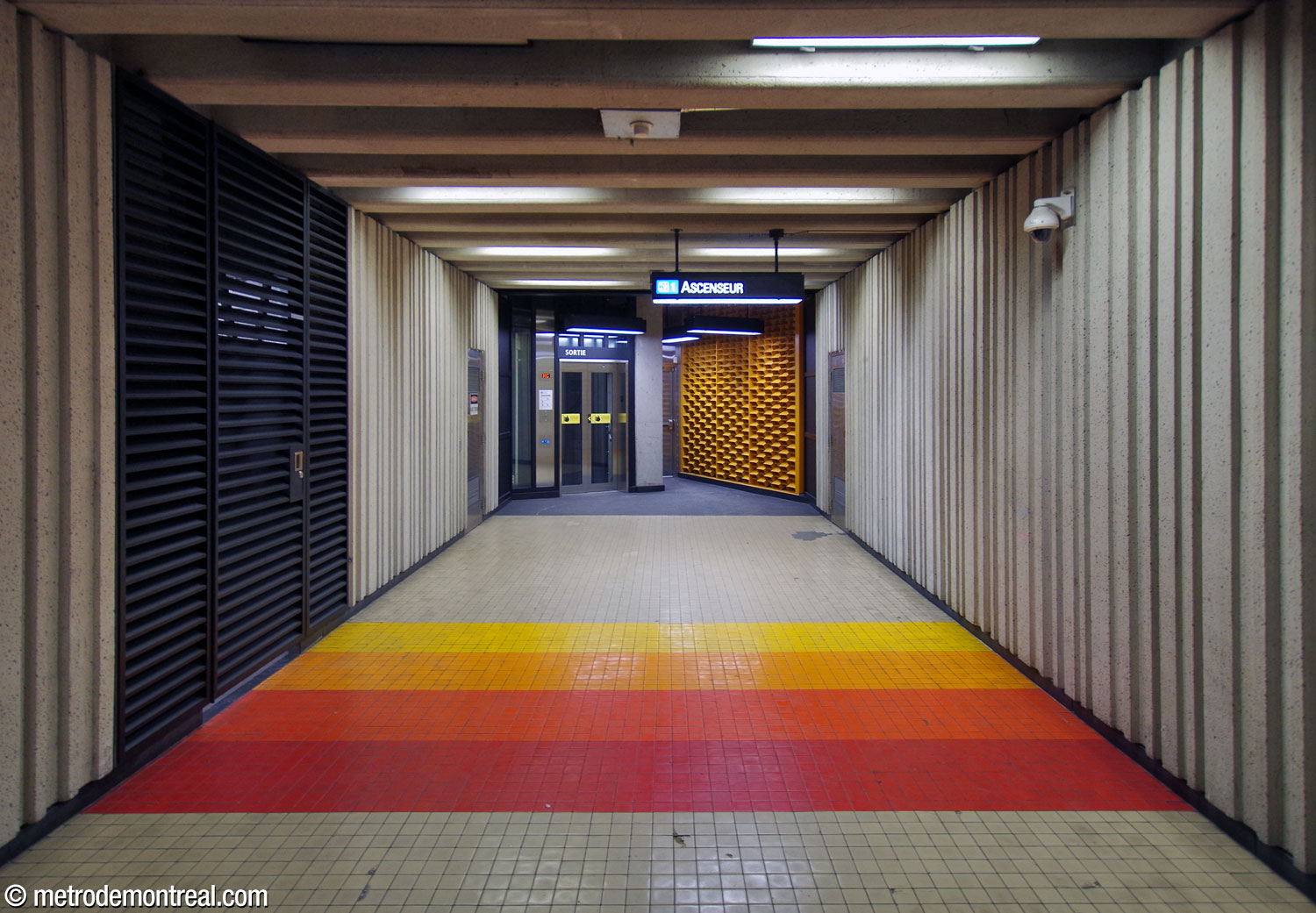 To the left of the stairs up to the headhouse, a long-closed walkway was repurposed to host the lower entrance to the elevator up to street level.